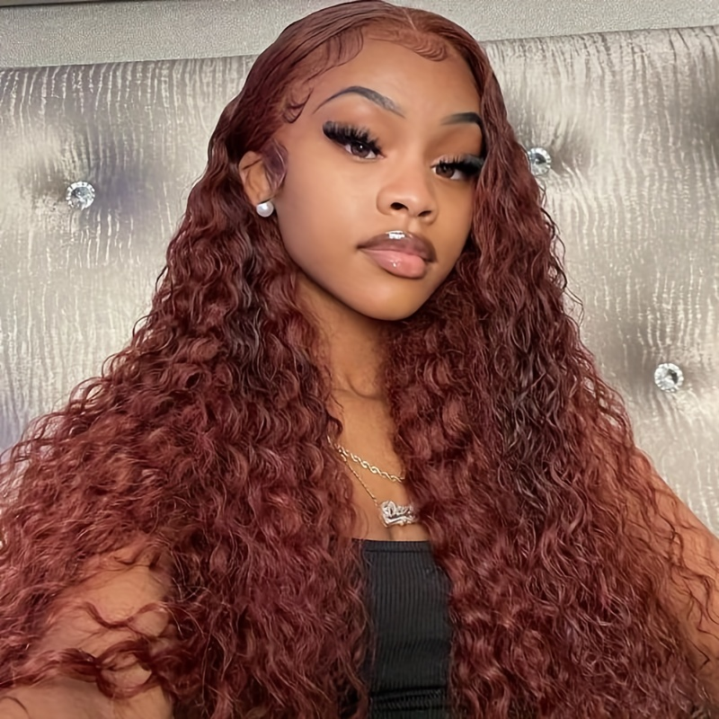 Hairsmarket #33 Reddish Brown Deep Wave Glueless Wigs HD Transparent 13x6 Lace Front Wigs