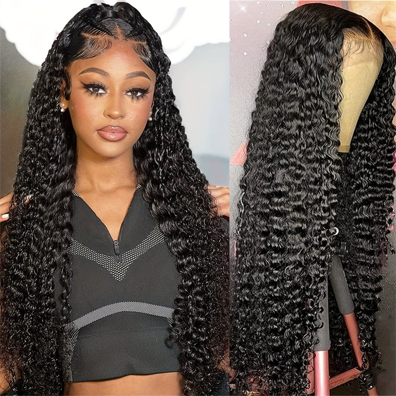Deep Curly Lace Frontal Human Hair Wigs Pre-Plucked Glueless HD Lace Wigs
