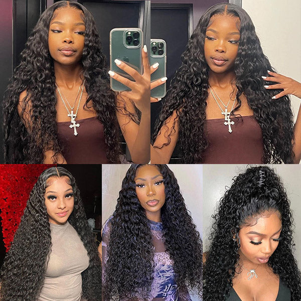 Pre Cut Glueless Lace Wigs 4x4 Deep Wave Closure Wig With Elastic Band 30 Inch Long Wigs