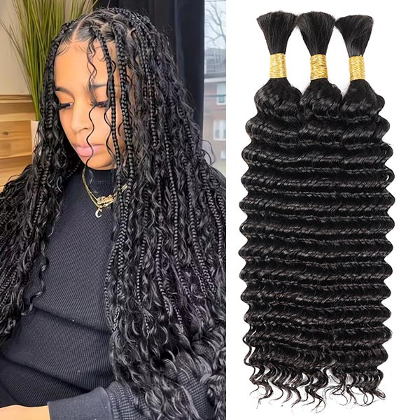 Hairsmarket Human Boho Bulk Braiding Hair Extensions Deep Wave 