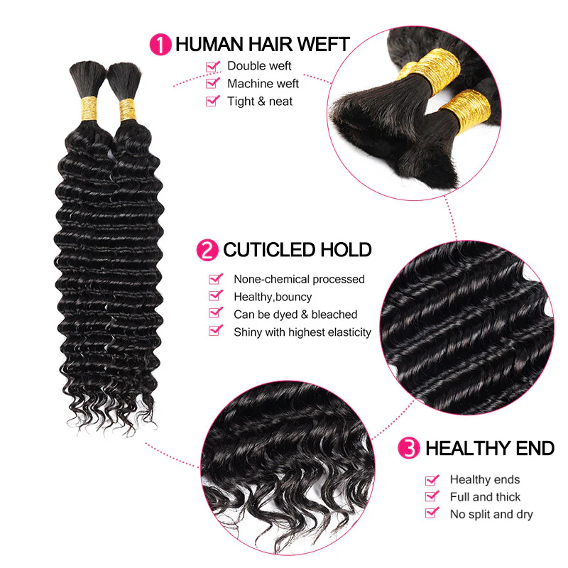 Hairsmarket Human Boho Bulk Braiding Hair Extensions Deep Wave 