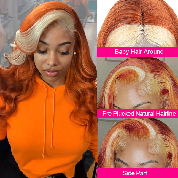 Ginger Wig with Blonde Highlights 4x4 Lace Closure Wig Body Wave Human Hair Wigs