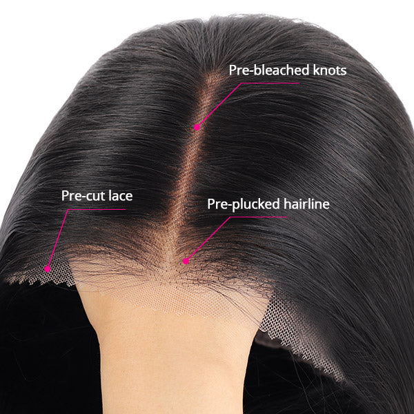 Hairsmarket Glueless Straight Lace Front Wig Pre Cut Wear & Go HD Lace Wigs