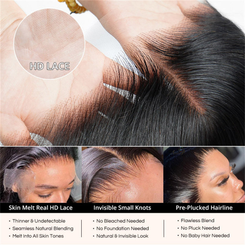 Hairsmarket Wear And Go Pre Cut Glueless Wigs Body Wave 5x5 HD Lace Closure Wigs Bleached Knots