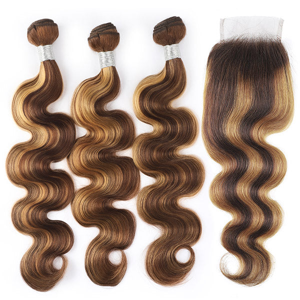 Hairsmaket Colored Bundles 613/Brown/Ginger/Highlight Human Hair Bundles with Closure