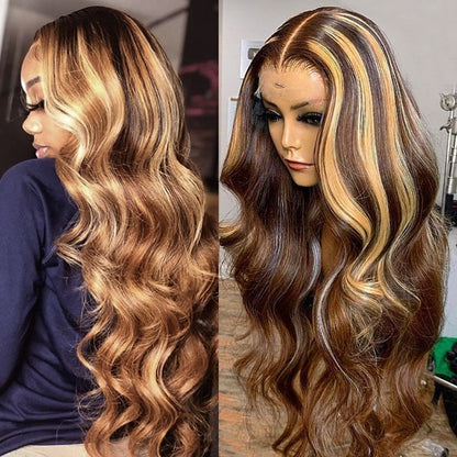 HD Lace Highlight Wig 4x4 Lace Wig Body Wave Human Hair Wigs 5x5 Lace Closure Wigs 180% Density