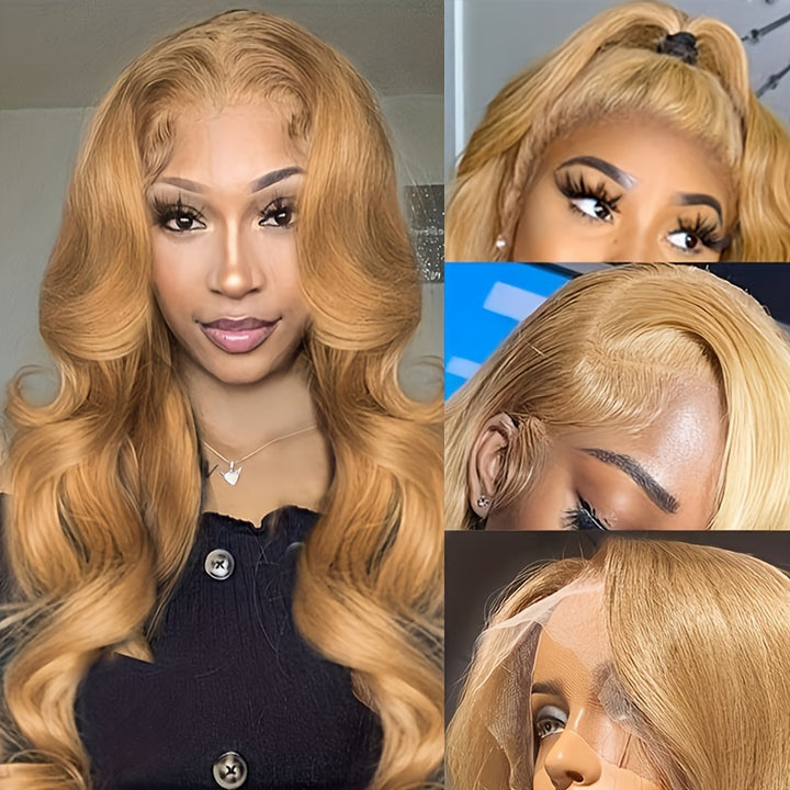 Pre-Plucked Wear Go Glueless Wigs Honey Blonde Body Wave 13x4 Lace Front Wig HD Transparent Human Hair Wigs Beginner Friendly