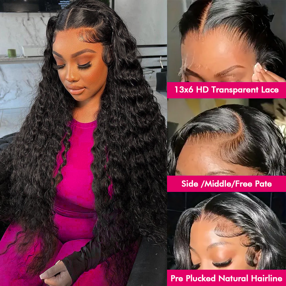 Hairsmarket Deep Wave 13x6 Lace Wig Transparent Lace Human Hair Wigs Glueless Pre-everything