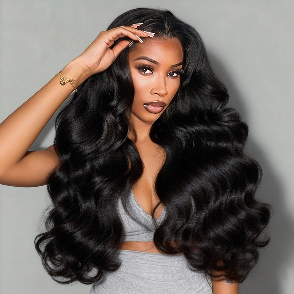Full 13x6 Lace Frontal Wig HD Transparent Lace Body Wave Wig Pre Plucked &amp; Bleached Knots Glueless Wig 250% Density