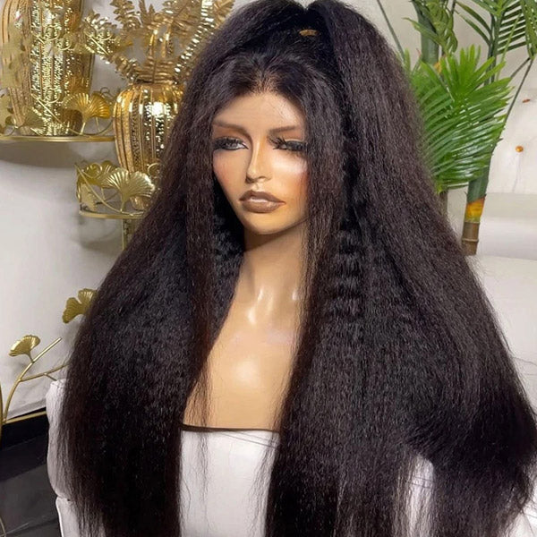 Kinky Straight Glueless Wigs 13x4 Lace Front Wig Pre Cut Lace With Elastic Band