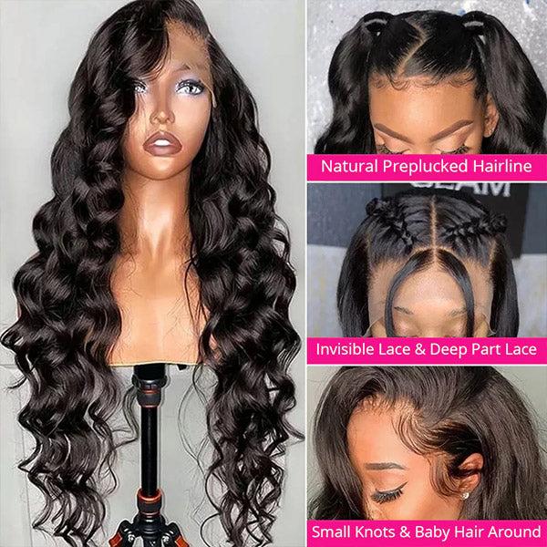 Invisible Lace Wig Loose Wave Wigs 13x4 Lace Front Wig Skin Melt Glueless Human Hair Wigs
