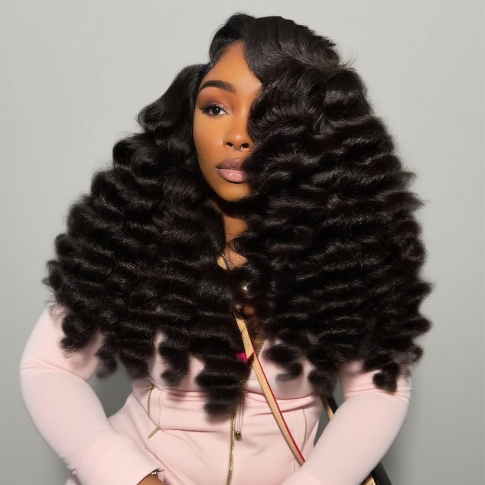Hairsmarket Full Lace Frontal 13x6 Human Hair Wig Loose Deep Pre-Plucked Glueless Wigs HD Transparent Lace 250% Density