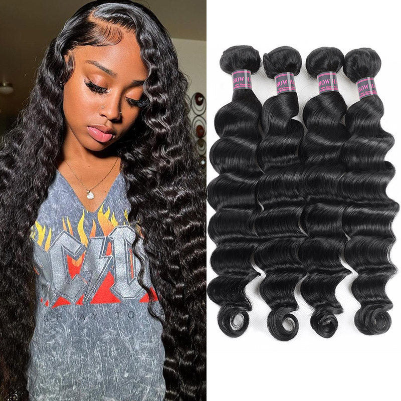 Hairsmarket Loose Deep Wave Human Hair 4 Bundles 100% Malaysian Hair Virgin Bundles Weave Extensions