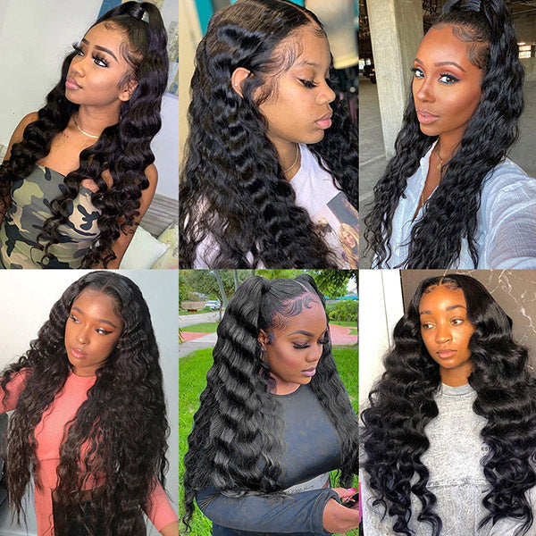 13x4 Lace Frontal With 3 Bundles Loose Deep Wave Brazilian Human Hair Extensions