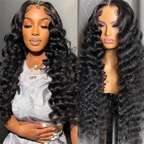 Glueless Wigs Loose Deep Wave T Part Human Hair Wigs HD Lace Part Wigs