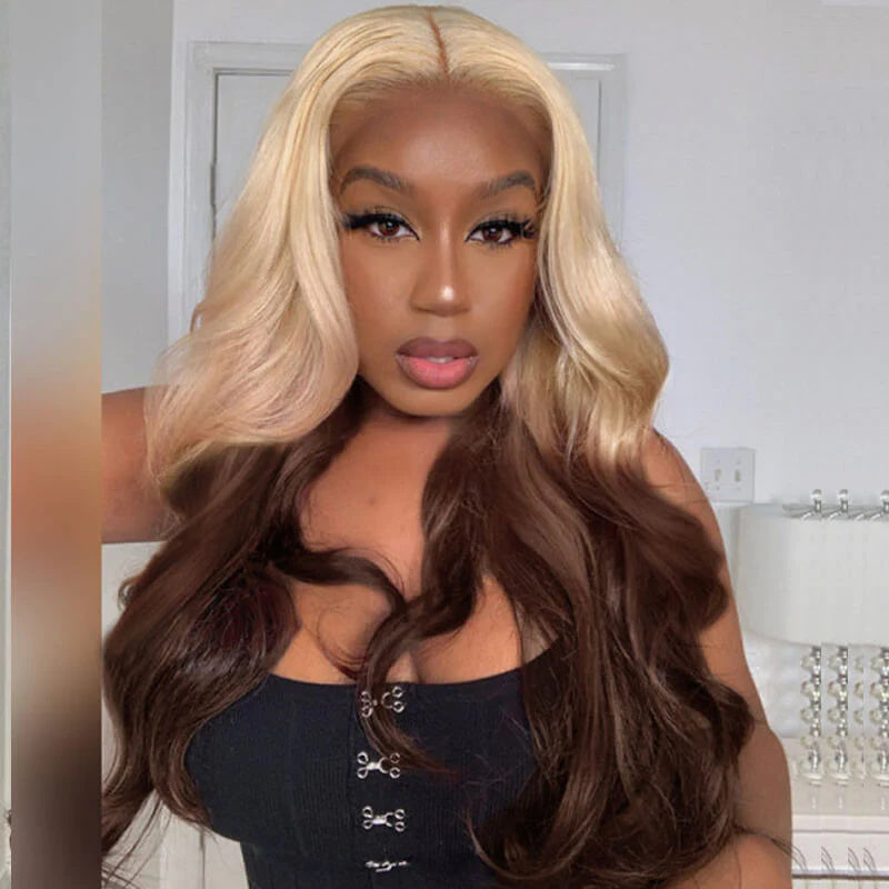 613 Blonde And Brown Ombre Lace Front Wigs Body Wave Human Hair Wigs Straight Hair Colored Wig