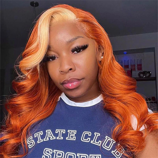 Ginger Blonde Glueless Wigs 13x4 HD Lace Front Wig Body Wave Human Hair Wigs Blonde Orange Colored Wig