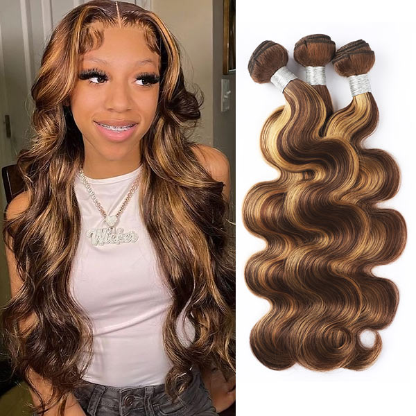 Overnight Shipping P4/27 Highlight Hair 3 Bundles Body Wave Straight Hair Extensions