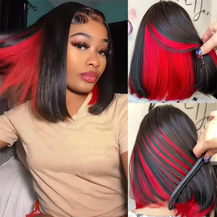 Peekaboo Highlights Red Colored Transparent 4x4/13x4 Lace Human Hair Bob Wigs Glueless Human Hair