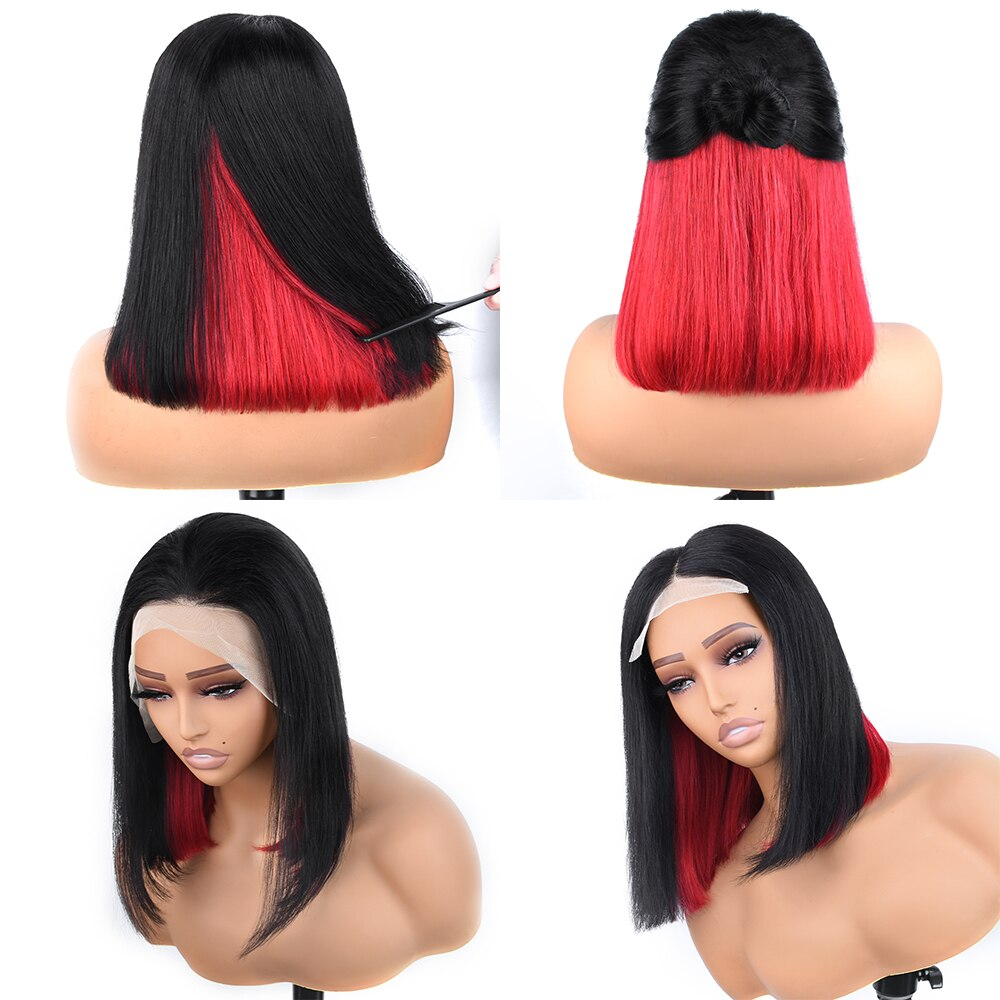 Peekaboo Highlights Red Colored Transparent 4x4/13x4 Lace Human Hair Bob Wigs Glueless Human Hair