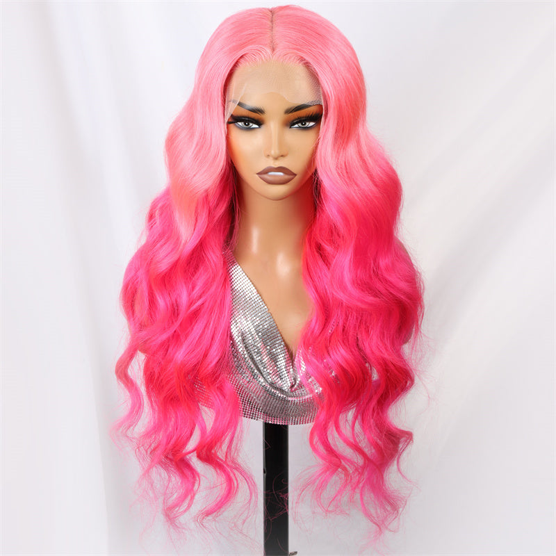 Barbie Pink Body Wave Lace Front Wig Ombre Rose Pink Pre Plucked Glueless Wigs