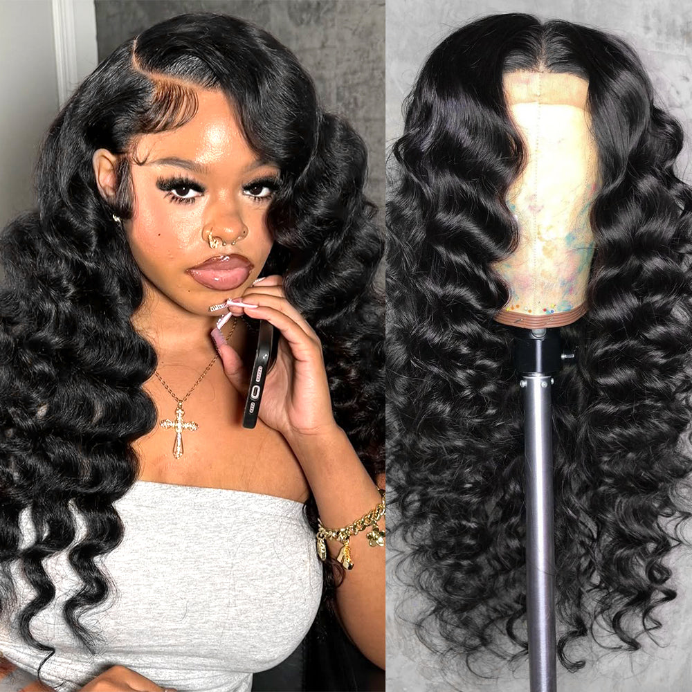 Hairsmarket Full Lace Frontal 13x6 Human Hair Wig Loose Deep Pre-Plucked Glueless Wigs HD Transparent Lace 250% Density
