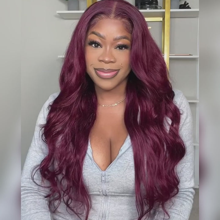 99J 13x6 Lace Front Wigs Body Wave Glueless Wig Burgundy Colored Human Hair Wigs