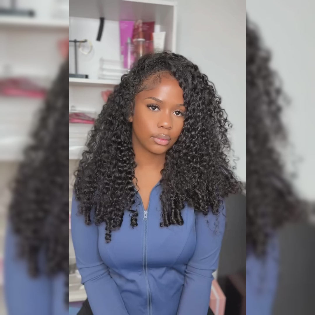 Hairsmarket Burmese Curly Ready To Wear Glueless Half Wig Install With Elastic Drawstring P4/27 Color /Natural Black Color