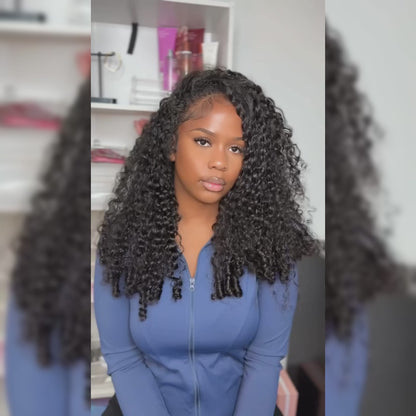 Hairsmarket Burmese Curly Ready To Wear Glueless Half Wig Install With Elastic Drawstring P4/27 Color /Natural Black Color
