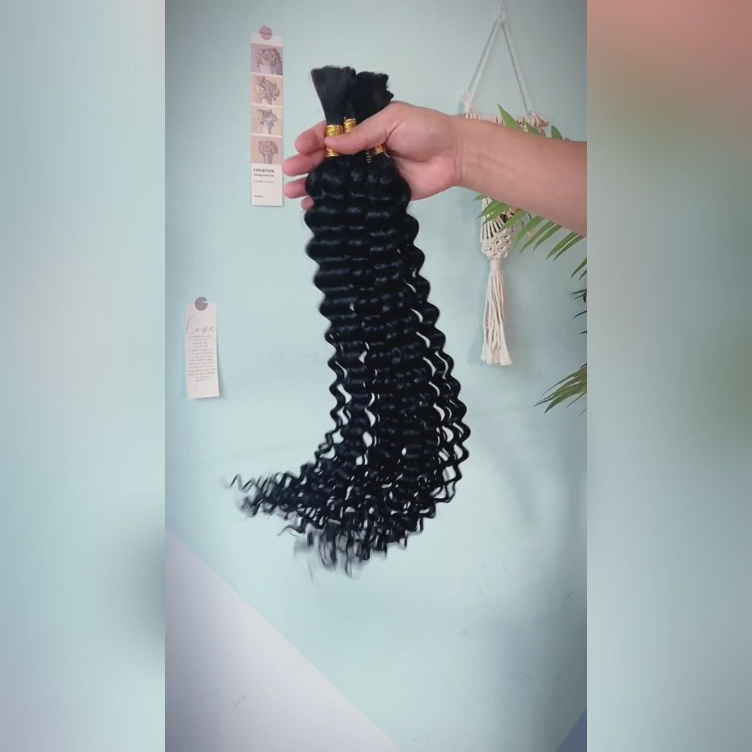 Hairsmarket Deep Wave Human Boho Braiding Hair Deep Wave Bulk Human Hair 1/3/4 Bundles Hair Extensions For Braiding