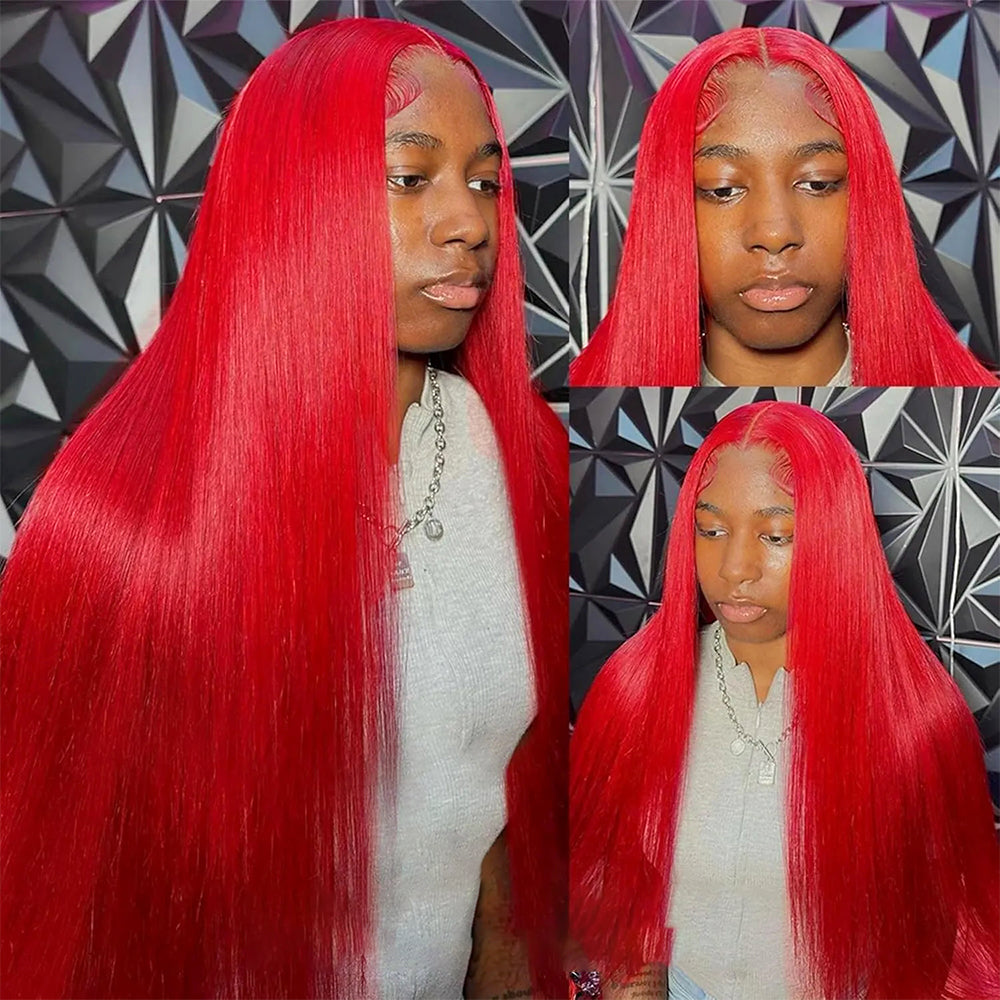 Hairsmarket Red Colored 13x6 Lace Front Wig Straight Body Wave Human Hair Wigs