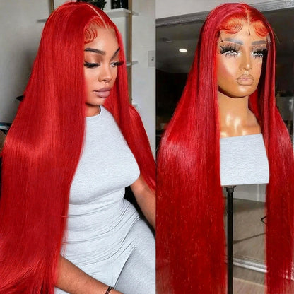 Hairsmarket Red Colored 13x6 Lace Front Wig Straight Body Wave Human Hair Wigs