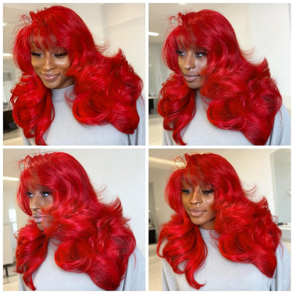 Hairsmarket Red Colored 13x6 Lace Front Wig Straight Body Wave Human Hair Wigs