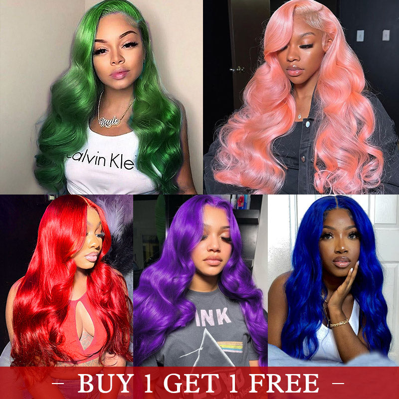 (Bogo Free)Hairsmarket Colored Lace Wigs Body Wave 13x4 HD Lace Front Wigs Pink/Blue/Red/Purple/Green Human Hair Wigs
