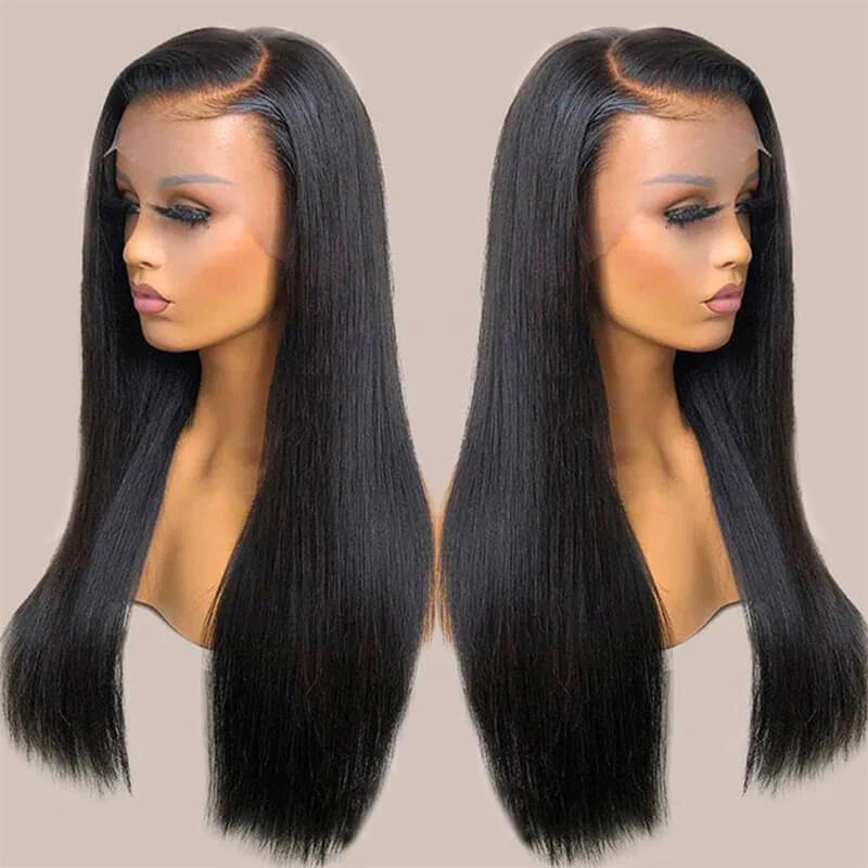 Double Drawn HD 13x4 Lace Front Wig Full End Straight Human Hair Wigs