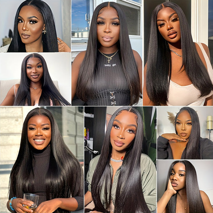 Wear And Go Straight Hair 5x5 Lace Closure Wigs Pre Bleached Knots Human Hair Wigs