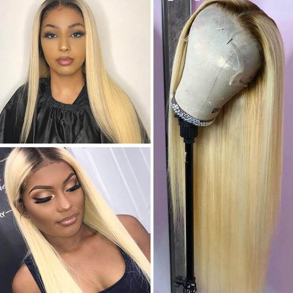 1B/613 Ombre Blonde Lace Front Wigs Straight Human Hair Lace Part Wigs