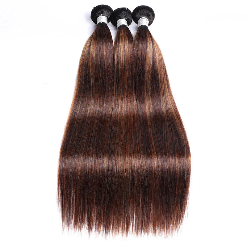 Straight Human Hair Brown Balayage Highlight Color Hair 3 Bundles