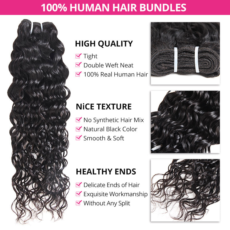 Hairsmarket Wet and Wavy Bundles with Closure Malaysian Water Wave 3 Bundles with 4x4 Lace Closure