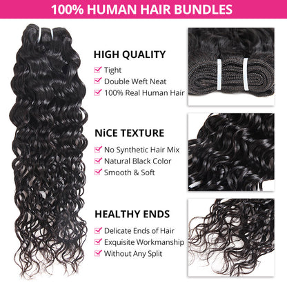 Hairsmarket Wet and Wavy Bundles with Closure Malaysian Water Wave 3 Bundles with 4x4 Lace Closure
