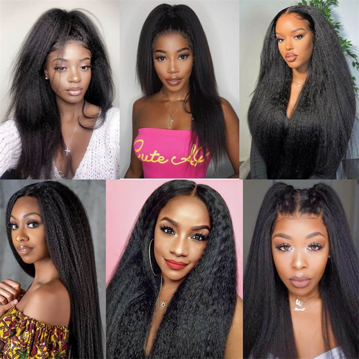 Double Drawn Kinky Straight Human Hair Wigs HD 13x4 Lace Front Wigs