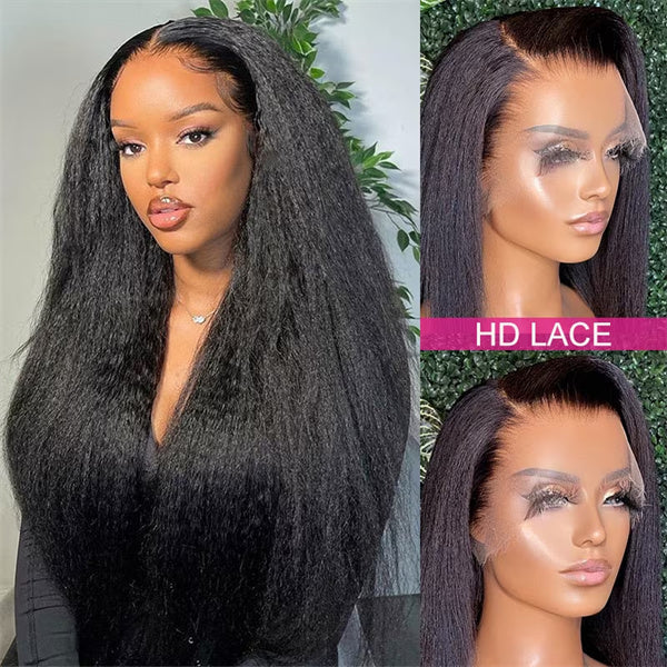 Hairsmarket Kinky Straight 13x4 HD Lace Front Wig Pre Plucked Glueless Human Hair Wigs