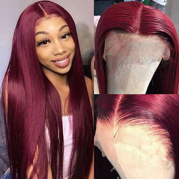 Burgundy Human Hair Wig 99J Lace Front Wig Straight Hair Lace Part Wig