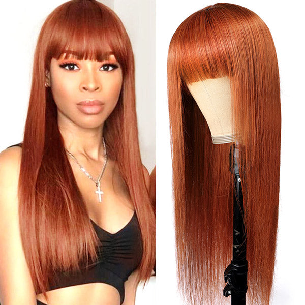 Ginger Color Human Hair Wigs With Bangs 100% Virgin Human Hair Wigs For Black Women