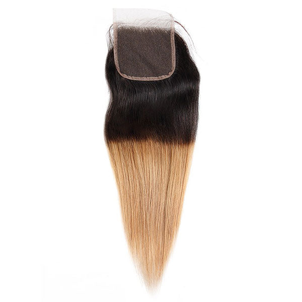 100% Virgin Ombre Straight Human Hair 3 Bundles With Lace Closure T1B/27