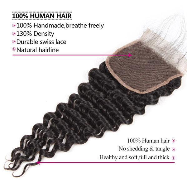 Ishow Deep Wave Human Hair 4x4 Swiss Lace Closure