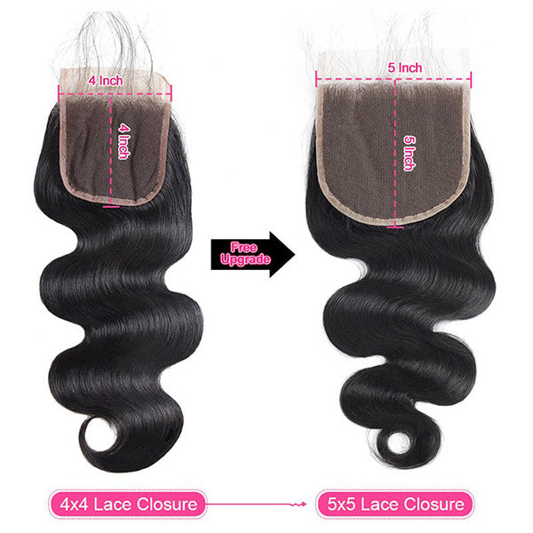 8A Quality Body Wave Human Hair 3 Bundles With 5*5 Lace Closure