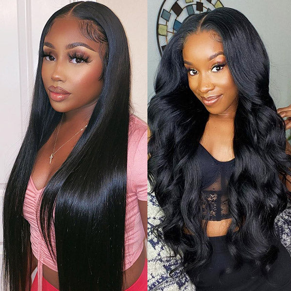 2 Pieces Wigs 4*4 Lace Front Wigs, Straight Hair Lace Wigs With Body Wave Human Hair Wigs