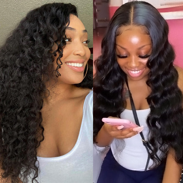 2 Pieces Wigs 100% Human Hair Wigs, 4*4 Lace Front Wigs, Deep And Loose Deep Lace Closure Wigs