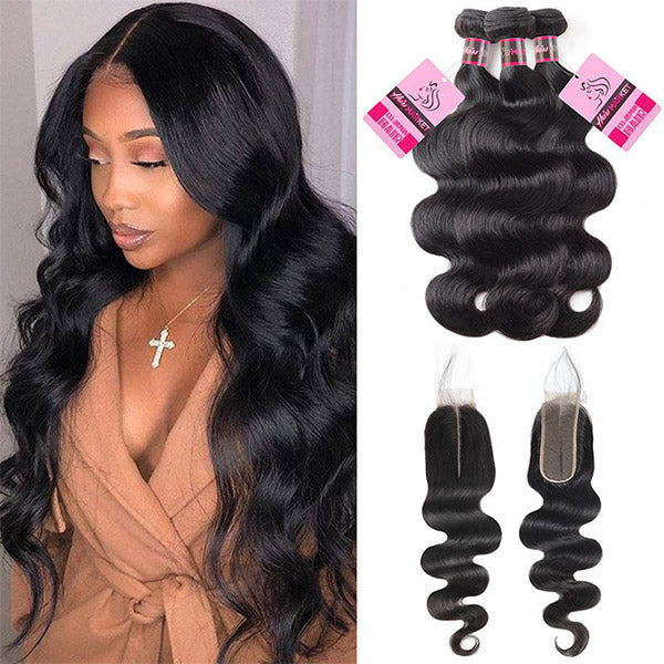 8A Quality Body Wave Hair 3 Bundles With 2*6 Lace Closure